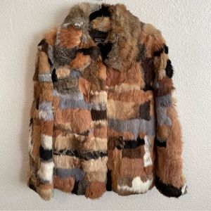 Women’s Vintage Rabbit Fur Patchwork Multicolor Coat Jacket